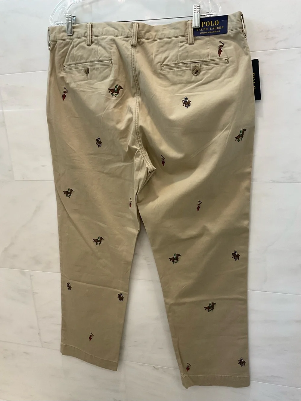 POLO Ralph Lauren Tan ALL OVER PLAYER Stretch Straight Fit Pants size 38-30 T76